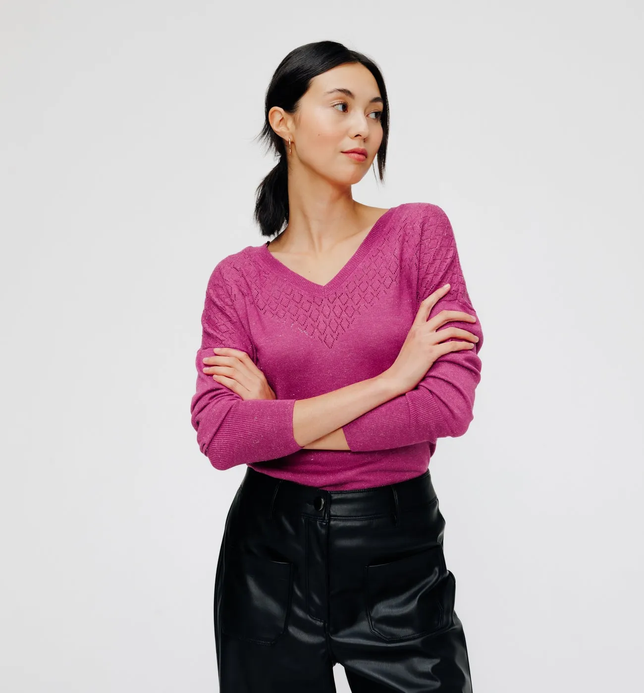 Pull fin irisé Femme - Framboise