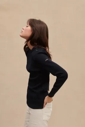 Pull Marin en laine mérinos bleu marine pour Femme