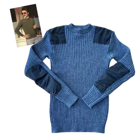 Pull officier bleu ciel avec coudières