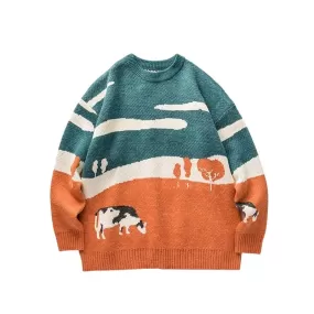 Pull Oversize Vintage Motif Campagne