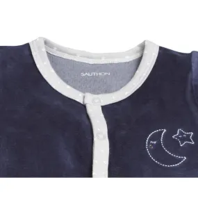 Pyjama bébé à manches longues en velours bleu - Sauthon