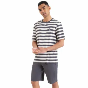 Pyjama court col rond homme Rayures gris en coton | 3 Suisses