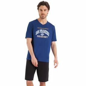 Pyjama court Ecopack bleu en coton pour homme  | 3 Suisses