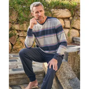 Pyjama homme col V MASSANA gris rayé