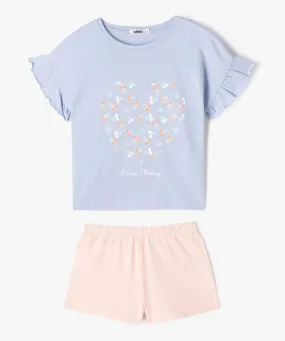 pyjashort avec motif cerises fille bleu pyjamas