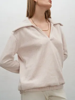 RIJAH - Pull loose décolleté plongeant et col camionneur en jersey chenille Grège