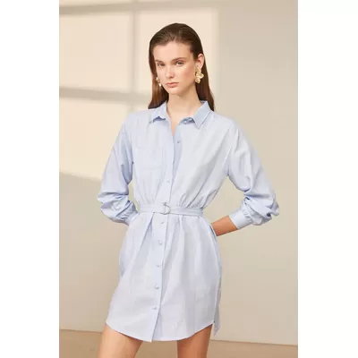 Robe chemise Canita ceinturée - Bleu ciel - Suncoo