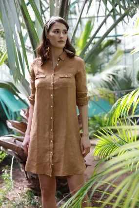Robe chemisier en lin - Caramel