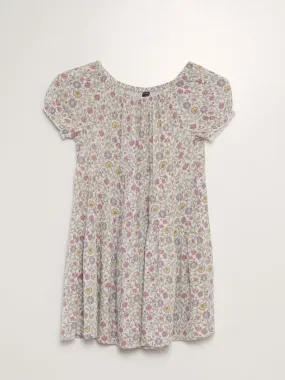 Robe corolle courte maille crêpée - Ecru/Rose
