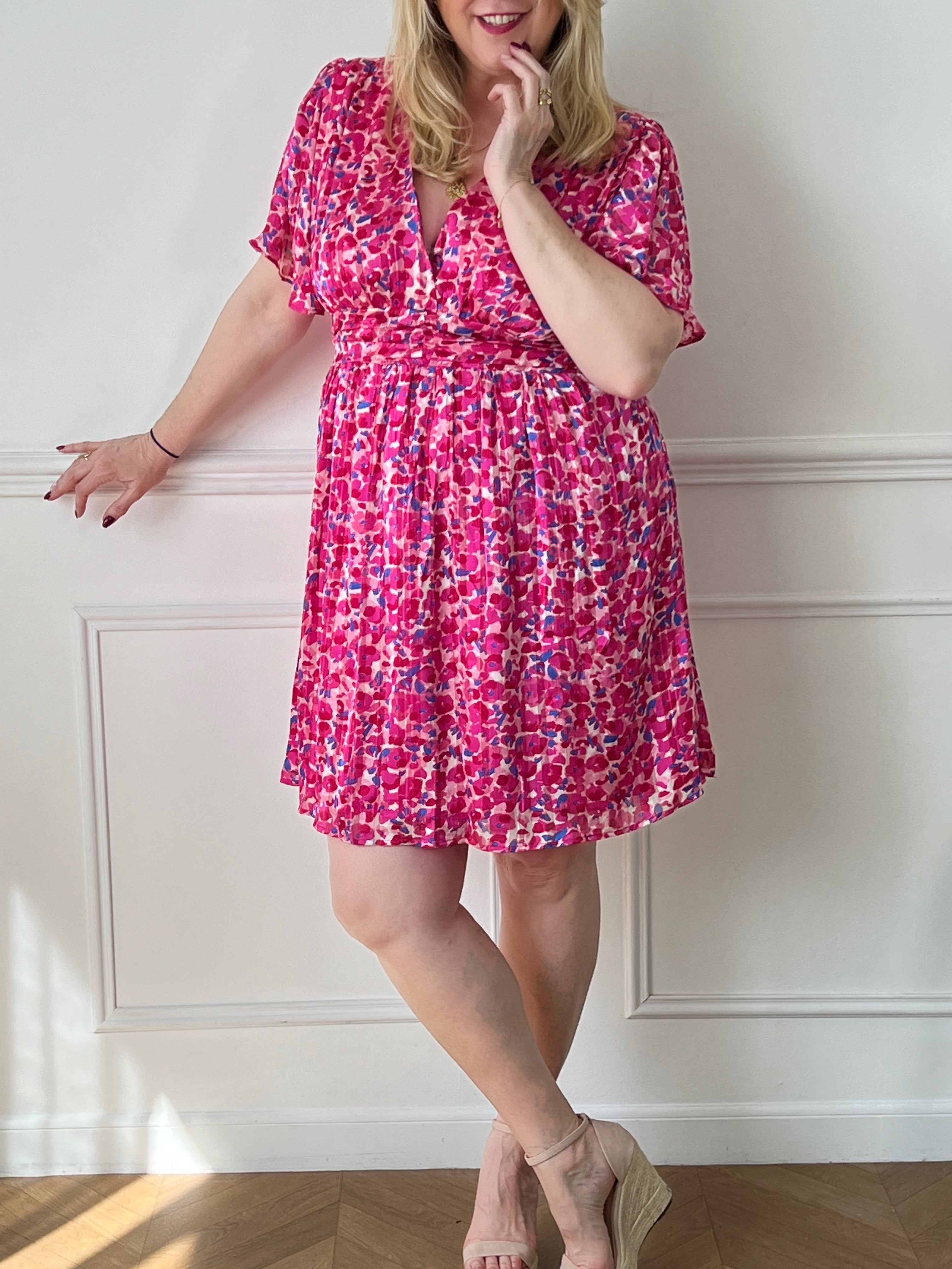 Robe courte rose à motifs : Heidi