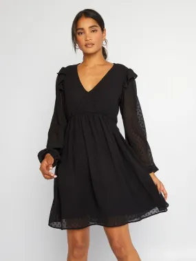 Robe courte à plumetis - noir