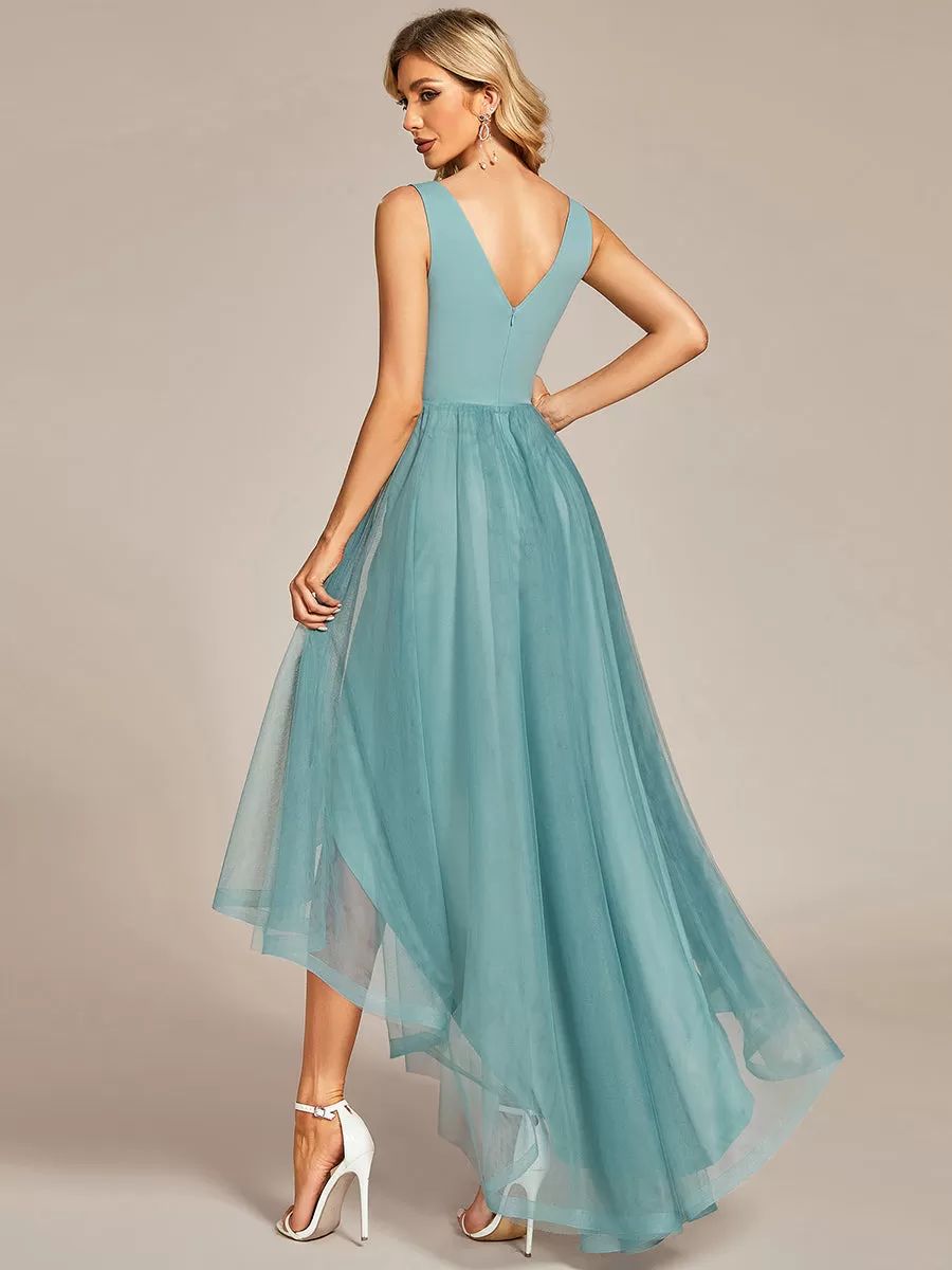 Robe de bal haute-basse sans manches en tulle
