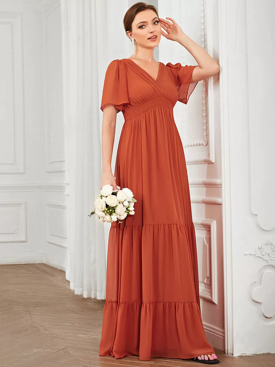 Robe de demoiselle d'honneur Manches courtes col en V Vintage Prairie