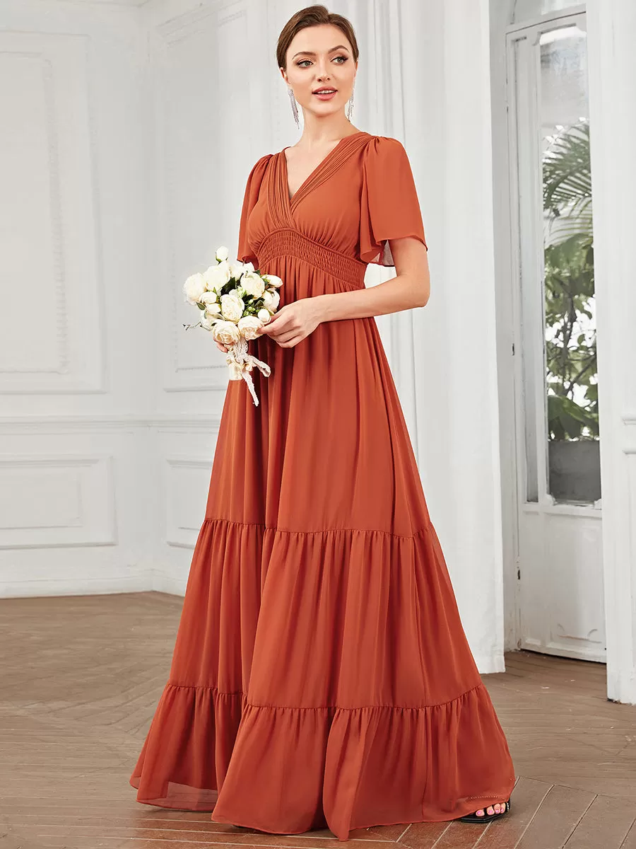 Robe de demoiselle d'honneur Manches courtes col en V Vintage Prairie