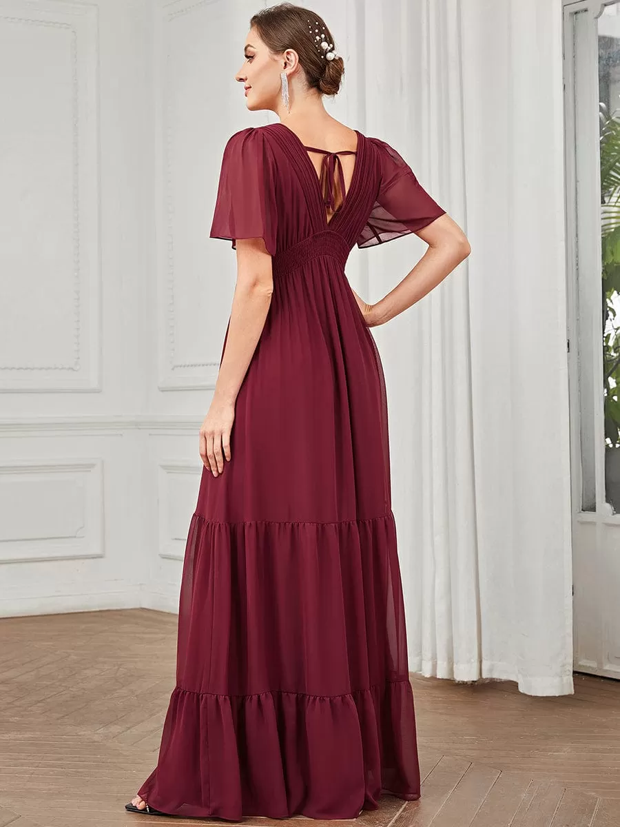 Robe de demoiselle d'honneur Manches courtes col en V Vintage Prairie