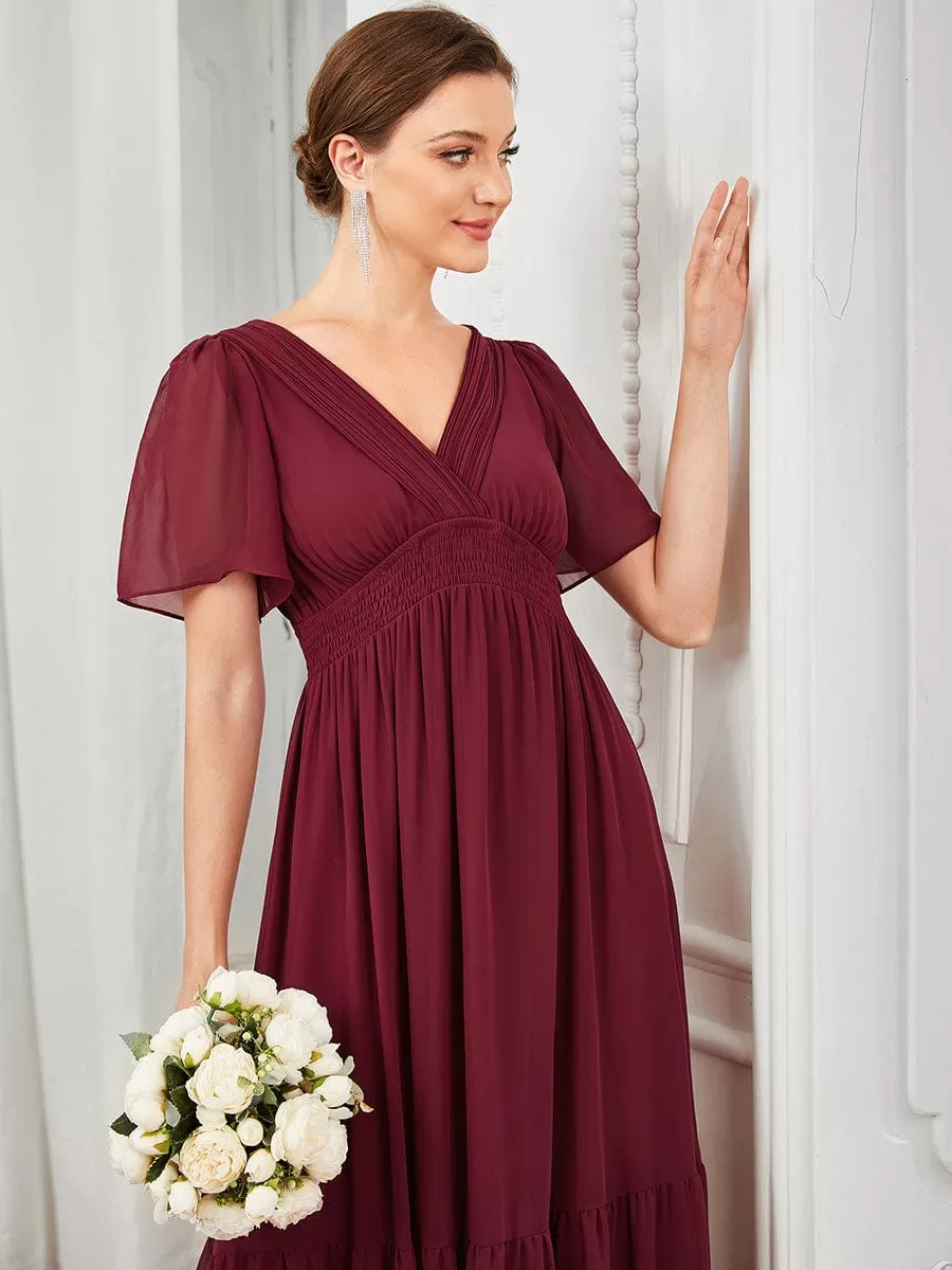 Robe de demoiselle d'honneur Manches courtes col en V Vintage Prairie