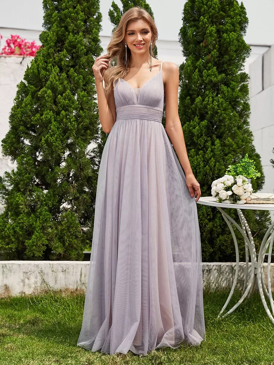 Robe de demoiselle d'honneur plissée sans manches dos nu col en V transparent