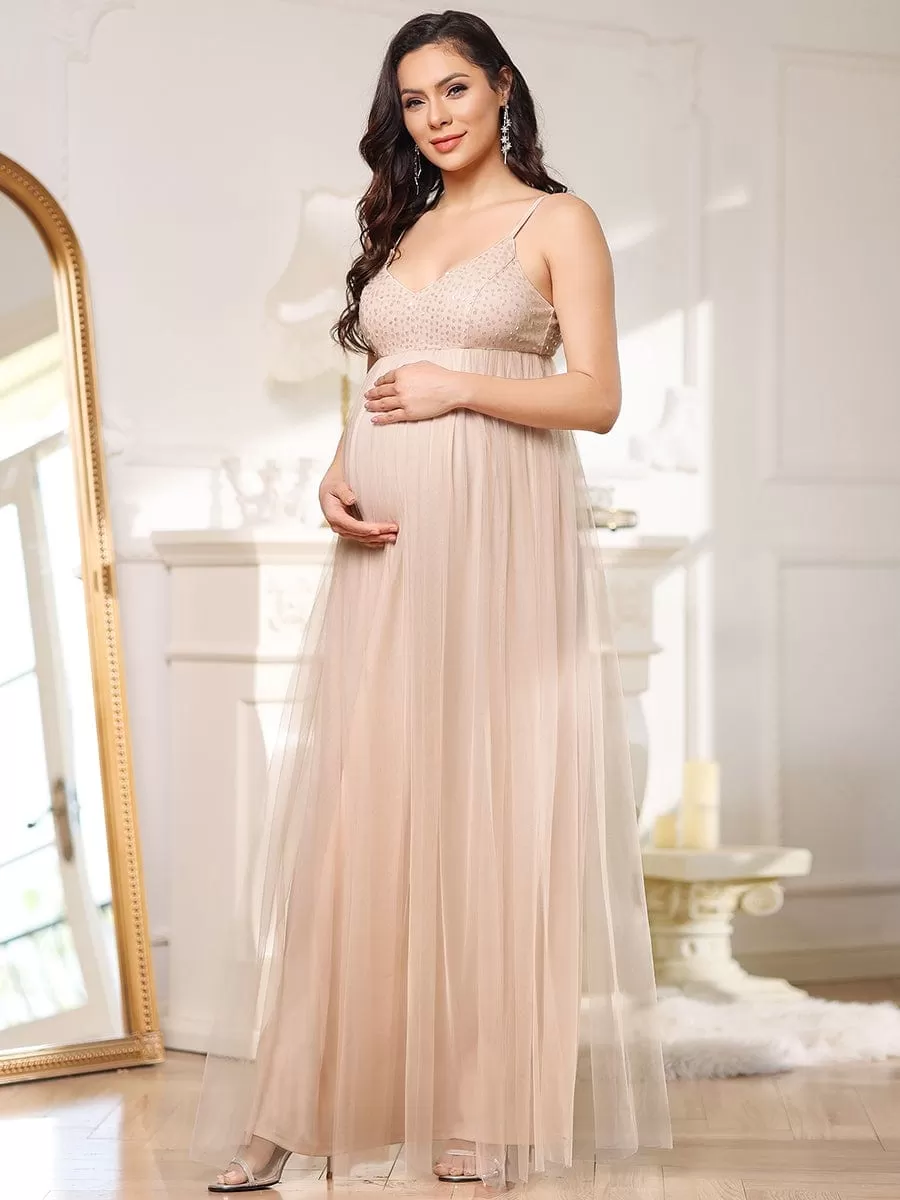 Robe de maternité sexy en sequins à bretelles spaghetti