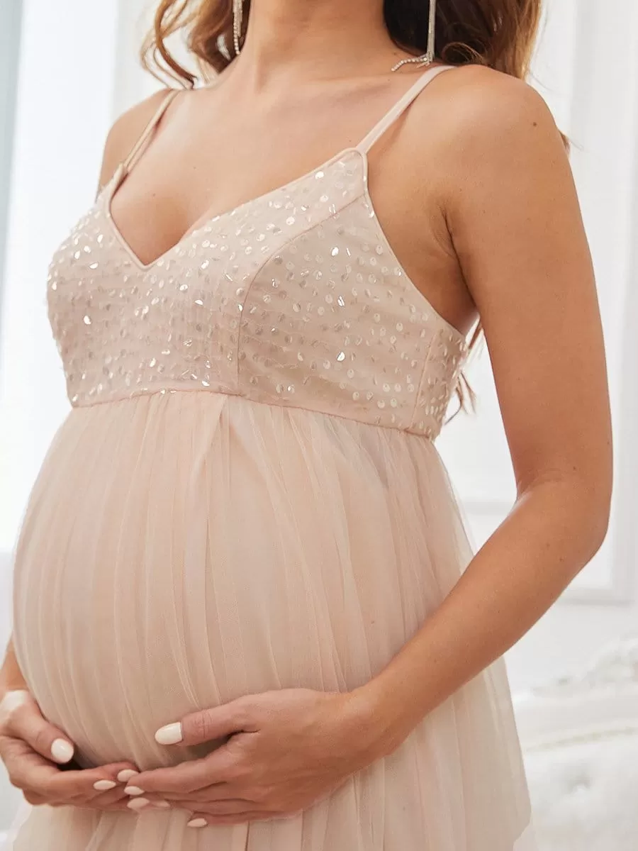 Robe de maternité sexy en sequins à bretelles spaghetti