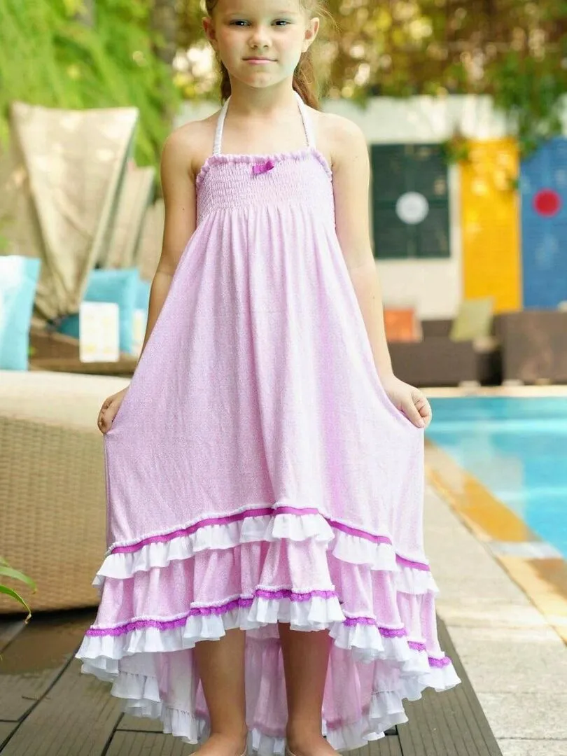 Robe de Plage Longue  2-en-1 pour Fille  Jersey Rose Violet  IBIZA - La Faute à Voltaire - Rose clair