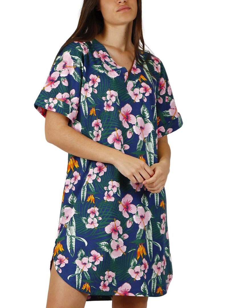 Robe de plage manches courtes Hawaii - Bleu marine