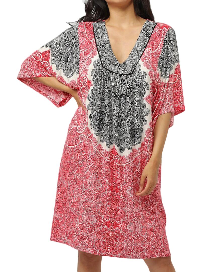 Robe de plage manches trois-quarts Beach Paisley - Rouge