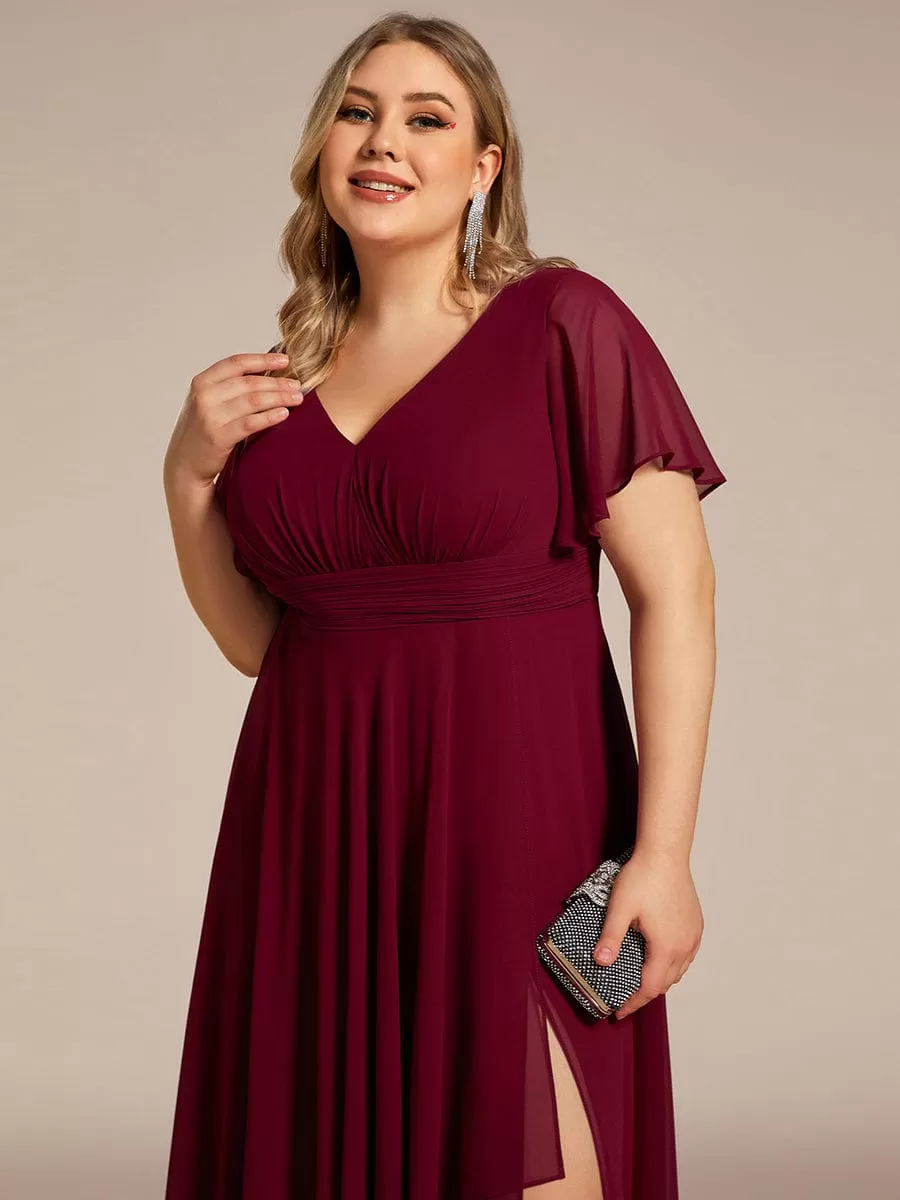 Robe de soirée en mousseline à manches volantées et à volants