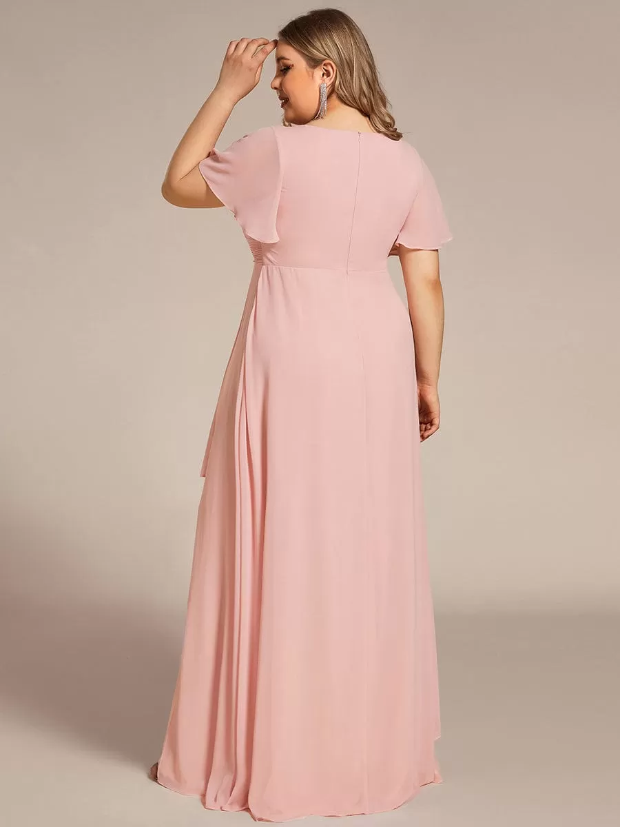 Robe de soirée en mousseline à manches volantées et à volants