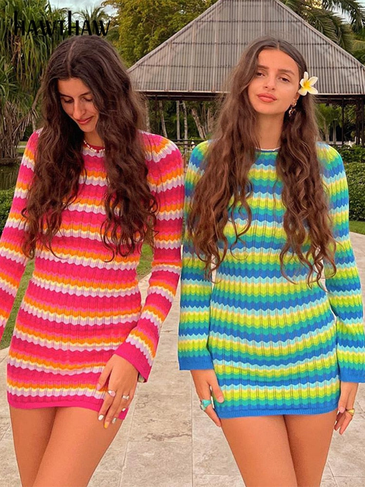 Robe de soirée rayée à manches longues pour femmes - Vida
