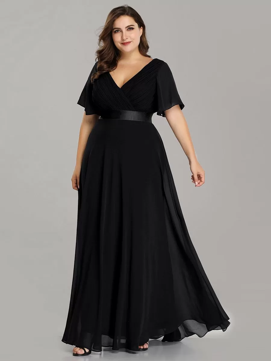 Robe de soirée élégante en mousseline à taille haute et manches courtes