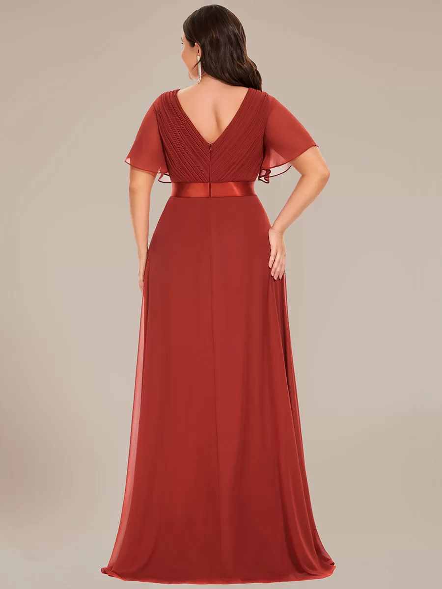 Robe de soirée élégante en mousseline à taille haute et manches courtes
