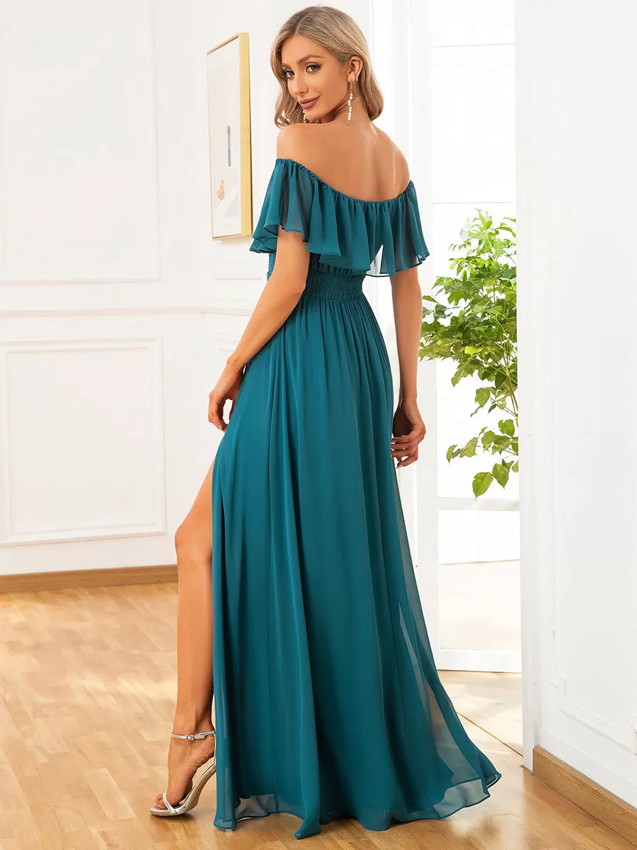 Robe Demoiselle d'Honneur belle Longue Fendue à épaules Dénudées