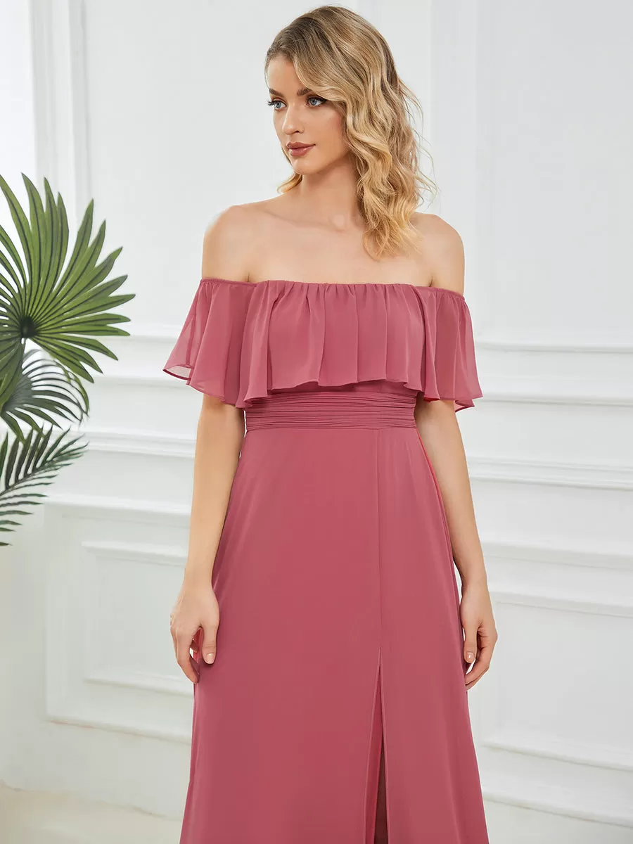 Robe Demoiselle d'Honneur belle Longue Fendue à épaules Dénudées