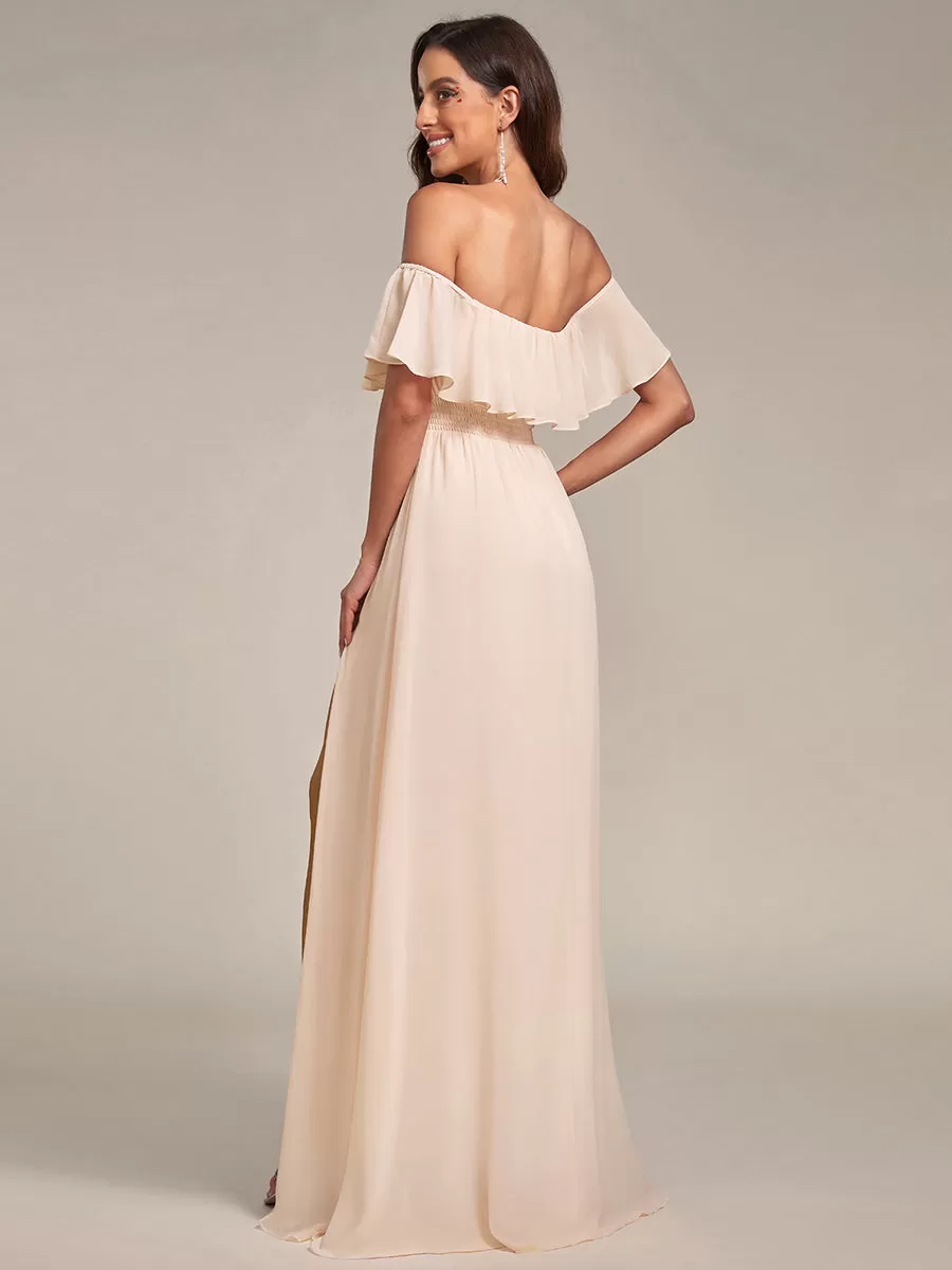 Robe Demoiselle d'Honneur belle Longue Fendue à épaules Dénudées