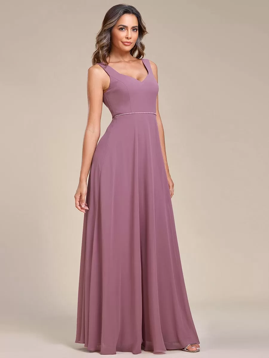 Robe demoiselle d'honneur sans manches mousseline avec découpe au dos