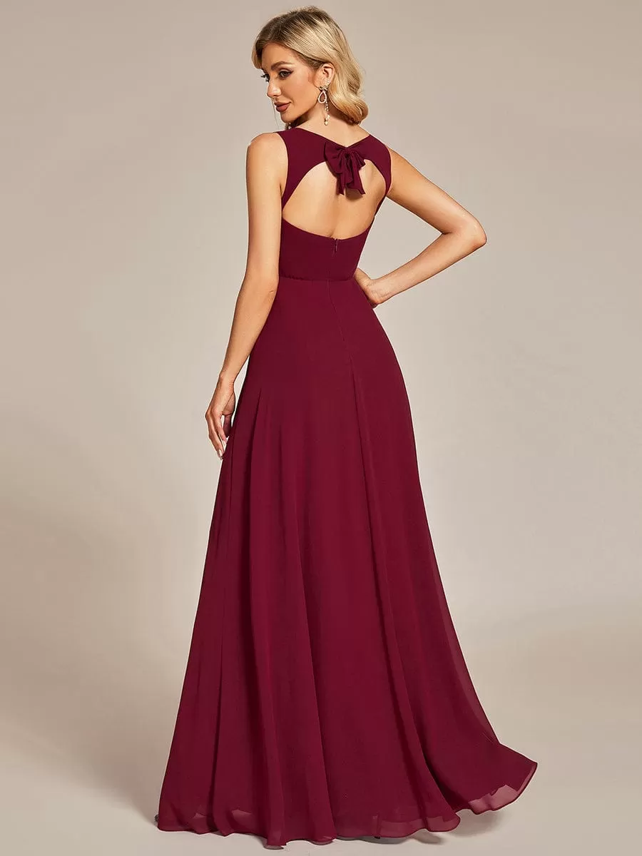 Robe demoiselle d'honneur sans manches mousseline avec découpe au dos