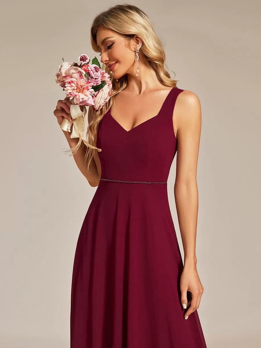 Robe demoiselle d'honneur sans manches mousseline avec découpe au dos