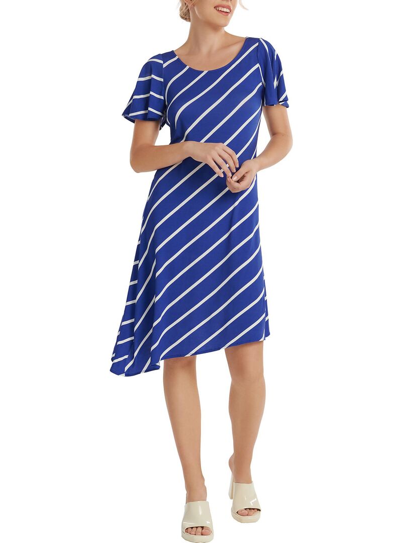 Robe estivale asymétrique manches courtes Rhodes - Bleu