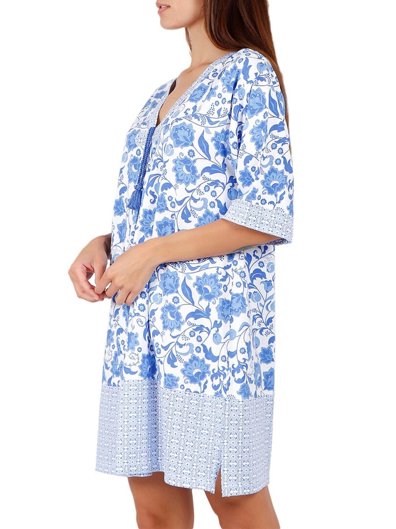 Robe estivale manches courtes Etienne bleu - Bleu