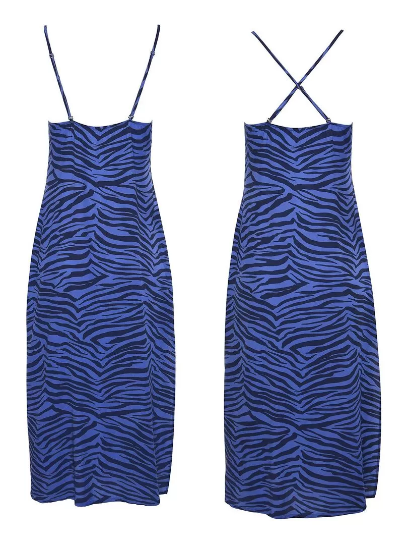 Robe estivale mi-longue fines bretelles Lima - Bleu