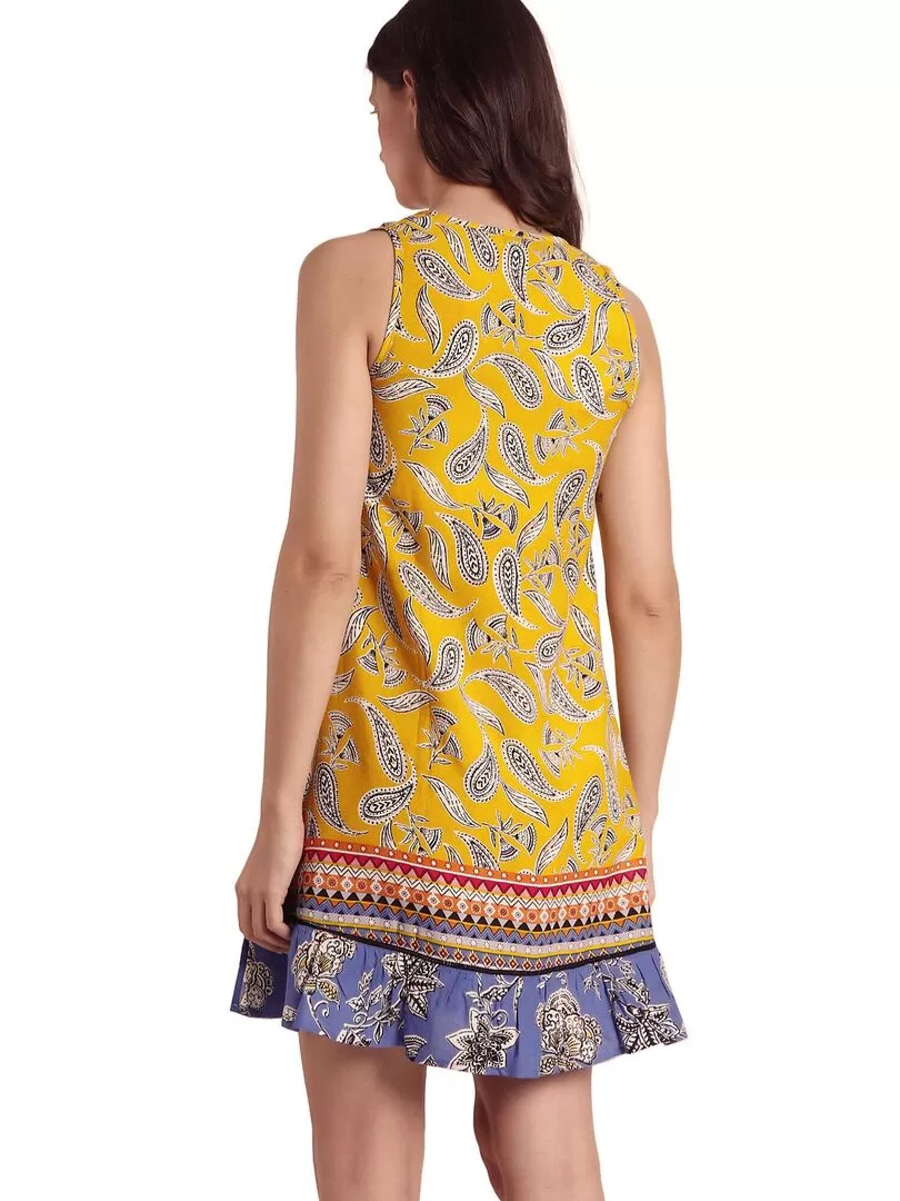 Robe estivale sans manches Hippy Beach - Jaune
