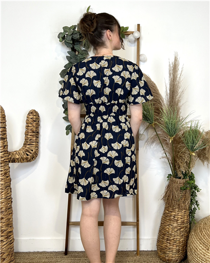 Robe Fleurs Gingko ByOne Marine - Bleu Clair