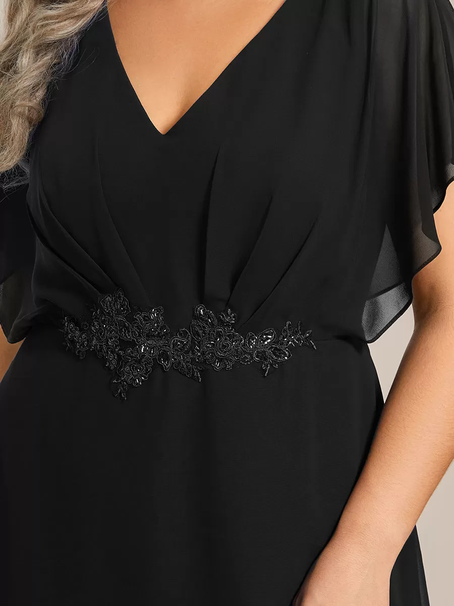 Robe Formelle élégante à Manches Courtes Et Taille Trapèze Avec Ourlet En Feuille De Lotus