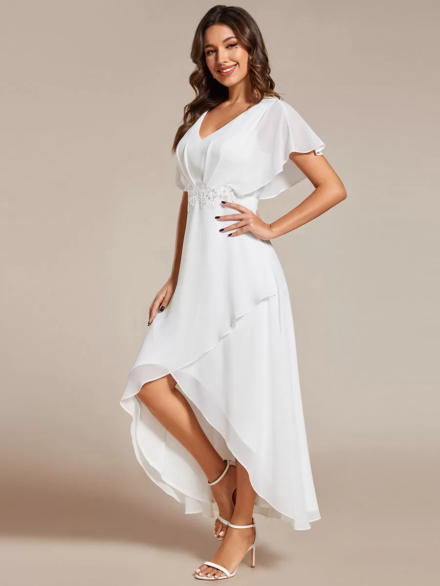 Robe Formelle élégante à Manches Courtes Et Taille Trapèze Avec Ourlet En Feuille De Lotus