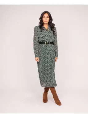 Robe longue motifs plissée IFLOR - Beige