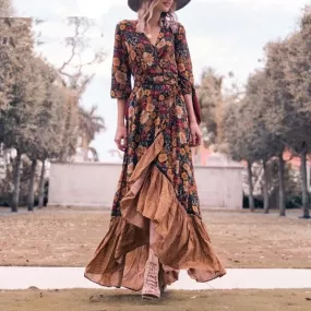 Robe longue à fleurs pour femmes style bohème | Tendance Fleurie