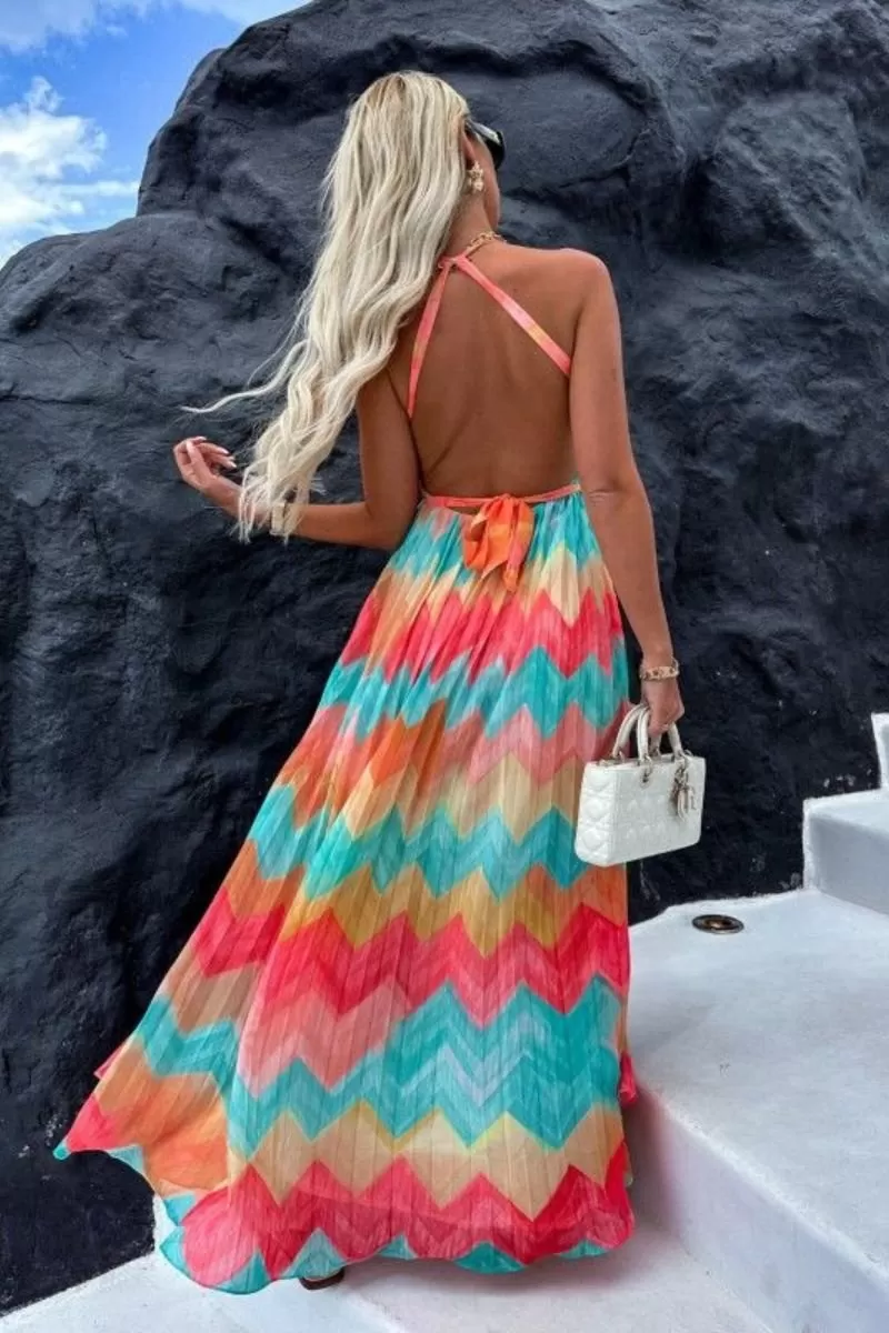 Robe longue à nouer imprimée bleu