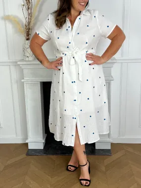 Robe longue écrue cœurs bleus : Naomi