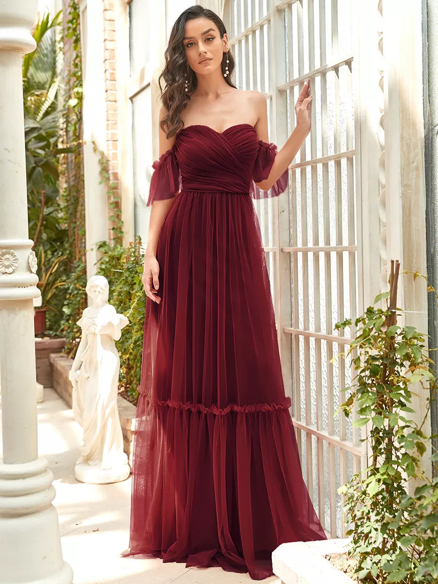 Robe Mariage Invitée en tulle plissée à épaules dénudées