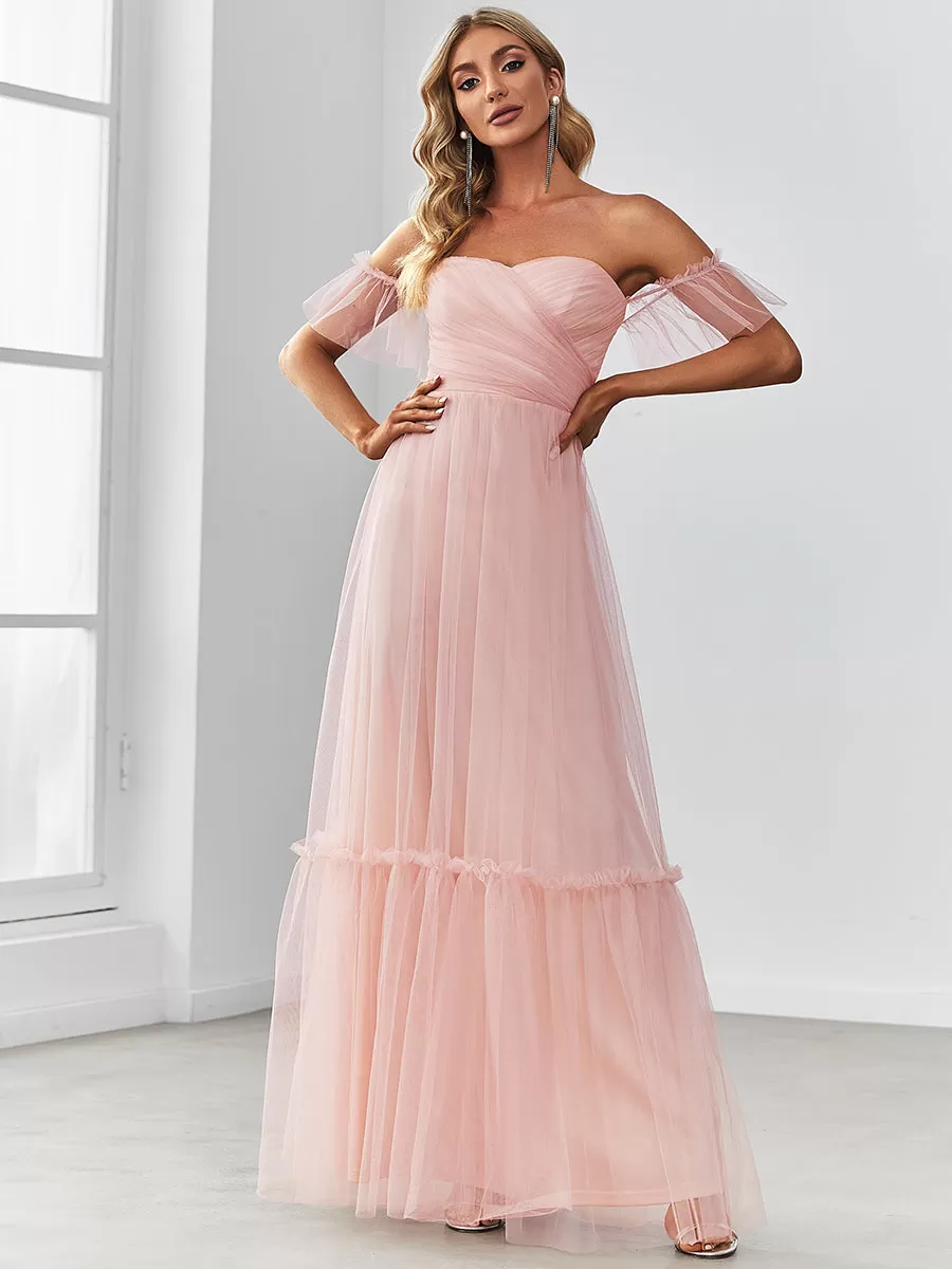 Robe Mariage Invitée en tulle plissée à épaules dénudées